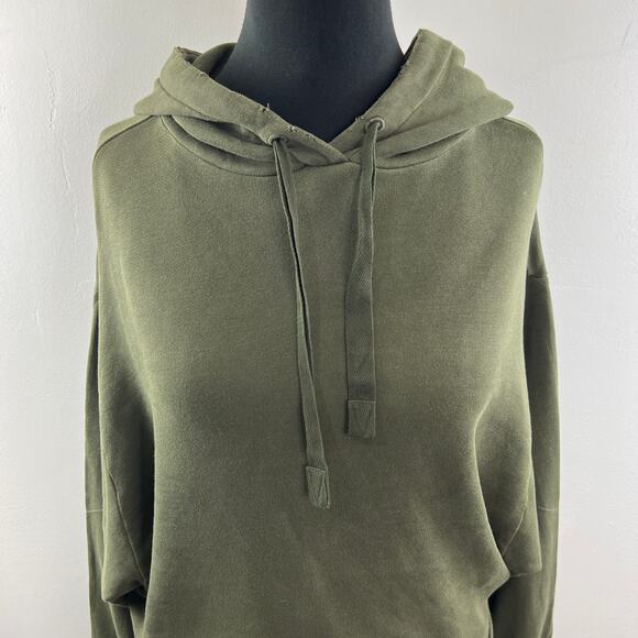 FRAME Cropped Easy Hooded Sweatshirt Vintage Forest Green Pima Cotton Size M - Picture 3 of 10